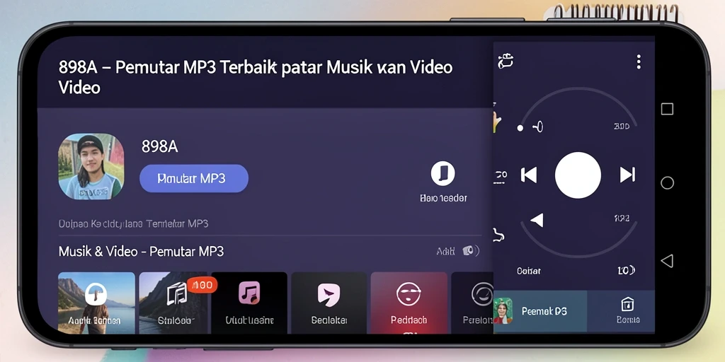 Screenshot utama 898A menunjukkan antarmuka Pemutar MP3 yang menarik dan fungsional.