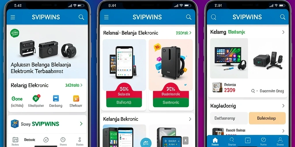 Antarmuka aplikasi SVIPWINS menampilkan produk elektronik dengan jelas dan menarik.