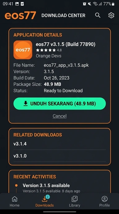 Tampilan halaman APK eos77